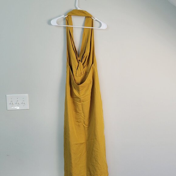 NWT Zara Mustard Yellow Halter-top Maxi Dress Size L Elegant and Classy - Picture 2 of 6